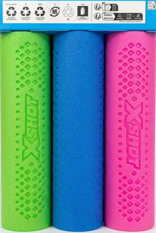 Three foam rollers in green, blue, and pink with 'Joyflex' branding on a black background.